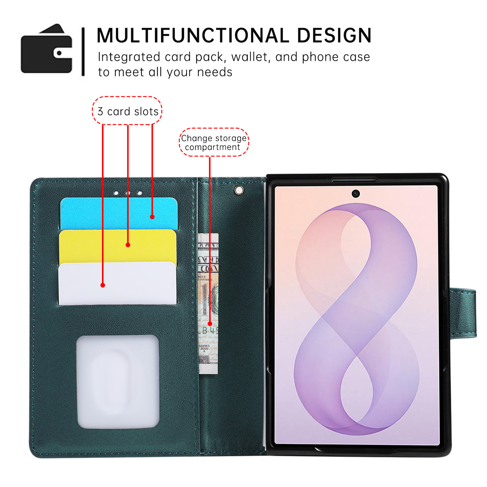 Étui de téléphone en cuir de l - Leather Wallet Card Holder Phone Cover avis et prix